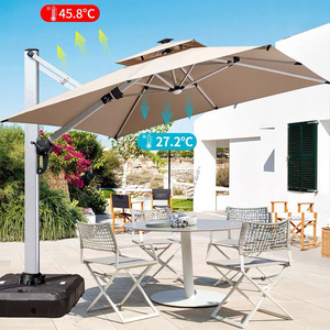 <span class=keywords><strong>Parasol</strong></span> de jardin à double tirant diagonaux, dernière conception, 3,5x3,5m, 3x4m, avec éclairage solaire et port USB - Product Image 5