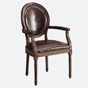 Silla de Comedor de Estilo Francés con Respaldo Redondo, Tapicería de Cuero PU y Estructura de Madera Sólida, Diseño Antiguo para Apartamentos y Villas - Product Image 1