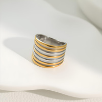 Ensemble de bagues texturées en acier inoxydable plaqué or et argent, couleur contrastée, luxe léger, bagues empilables pour femmes