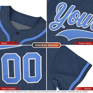 Maillot de baseball en jean personnalisé pour hommes, femmes et garçons Chemises de baseball en gros Logo cousu avec nom et numéro - Product Image 3