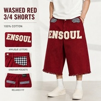 Pantalones Cortos de Mezclilla Premium para Hombre, Marca ODM OEM, Estilo Vintage, con Apliques Bordados, Patchwork, Holgados, Personalizados, de Algodón Transpirable, Cintura Alta