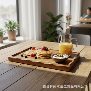 Acacia Wood Serving <b>Tray</b> With Decorative Borders For Hotel Meals Coffee Tea Drinks Small And <b>Large</b> Two Piece Set - Product Image 5