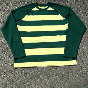 Camiseta de Manga Larga a Rayas Verdes y Amarillas para Hombre, Cuello Redondo, Estilo Informal, Tejido de Punto, Corte Regular - Product Image 1