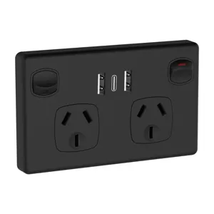 SAA White 3 USB Port Type-C Australian Double Power Point Home Wall Power Supply Dual GPO Wall Charging Outlets Socket