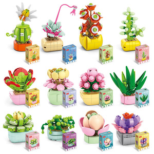 Jardines, modelo en maceta romántico, adornos, <span class=keywords><strong>Mini</strong></span> Diy bonsái, ensamblar ladrillos, plantas en maceta, juegos de bloques de construcción, flor - Product Image 2