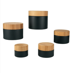 Frascos de Vidrio Ámbar Esmerilado de 200ml, 150ml, 100ml, 50ml, 30ml, 15ml, Frasco de Vidrio para Crema Facial con Tapa de Madera para Cosméticos - Product Image 1