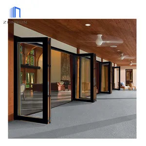 أبواب Zonron عالية الجودة القابلة للطي على النمط الأسترالي بإطار من الألومنيوم مع شاشة كبيرة قابلة للطي باب فناء زجاجي