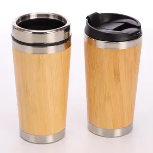 Fábrica 350 Ml 450 Ml Garrafa De Água De Aço Inoxidável De Bambu Thermo Cup Vacuum Flask Copo De Café Viagem De Madeira Caneca De Bambu Isolada