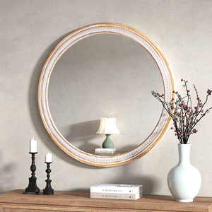 Miroir mural rond en bois massif de style farmhouse, 30 pouces, rustique, bohème, décoratif, shabby chic, pour salle de bain, salon - Product Image 3