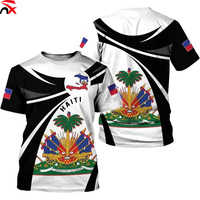 T-shirts en gros imprimés en 3D avec motif drapeau national Haïtien, produit haïtien, logo personnalisé, t-shirts promotionnels