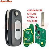 Clé de voiture à distance noire à 3 boutons ID46 PCF7961 433MHz VA2 pour Clio III Master Kangoo Modus Twingo Megane Fluence SM3
