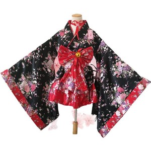 Cosplay Kimono Maid Outfit Red Pink Floral Lolita Princess Dress Anime Costume Full Set Summer 2022 - Product Image 3