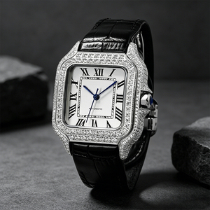 Reloj Mecánico Cuadrado de Moissanita para Mujer, con Diamantes VVS, Resistente al Agua 5ATM, Correa de Cuero Genuino, Reloj de Vestir de Lujo - Product Image 3