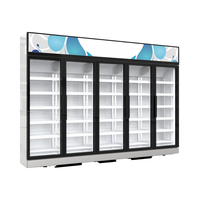 Réfrigérateur vertical à 5 portes vitrées pour boissons, refroidissement par air, en acier inoxydable, portable, pour usage commercial