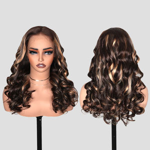 T4P4/30 #   Perruques sans colle à ondulations lâches en <span class=keywords><strong>cheveux</strong></span> humains, perruque à dentelle frontale 13x4 avec nœuds décolorés, raie classique et mèches ombrées - Product Image 6