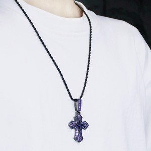<b>Cross</b> Pendant Necklace Men's Zinc Alloy Cubic Zirconia Pave Setting Geometric Design Hip Hop Style Jewelry - Product Image 2