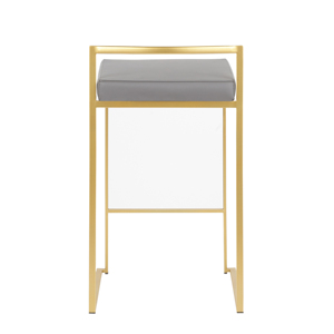 Contemporary Adjustable Eco-Friendly Modern Counter <b>Stool</b> in Gold with Grey Faux Leather for Hotel Dining by OE HOME Set of 2 - Product Image 3