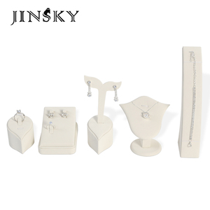 JINSKY Jewelry Display Set with Ring <b>Box</b> <b>Earring</b> Stand Necklace Holder Bracelet Case White Velvet Finish - Product Image 1