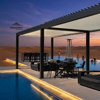 Pergola motorisée Airfun en aluminium avec finition bois écologique, toit rétractable à lames orientables, abri de jardin imperméable et naturel