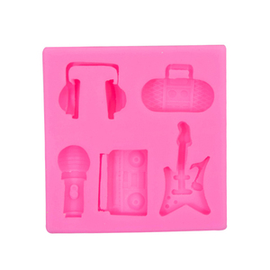 Square Shape 3D Fine Classic <strong>Funny</strong> Radio <strong>Headphones</strong> Electric Guitar Player Microphone Graphic Silicone Cake Fondant Mold - Product Image 3