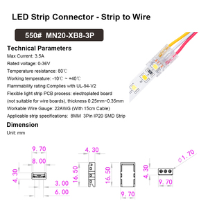 Thiết kế siêu hẹp và siêu mỏng không thấm nước 12V 24V 8mm 3pin CCT SMD dải kết nối hồ sơ dải kết nối 8mm - Product Image 4