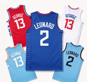 Maillot de basket-ball des Clippers de Los Angeles # 2 Leonard # Collection de 13 uniformes cousus pour hommes George - Product Image 1