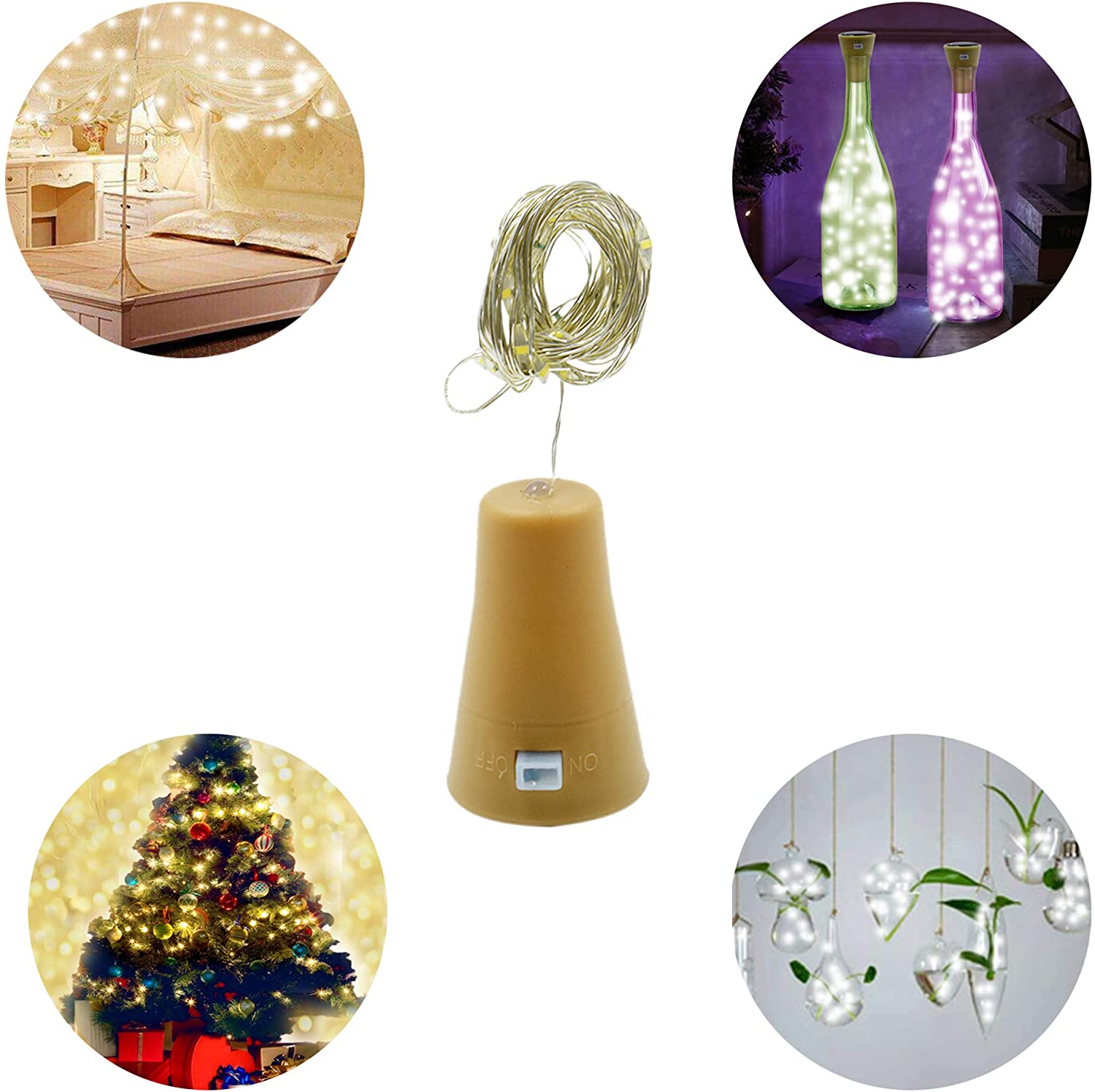 15 LED 1.5M Sensor Wine Bottle Night Lights Waterproof Copper Cork Shaped Lights for Wedding/Christmas/Outdoor