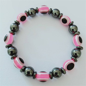 Pulsera de Terapia Magnética con Cuentas de Piedra Negra y Ojo Azul, Elástica, Unisex, Joyería para Apoyo en la Pérdida de Peso - Product Image 3