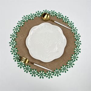 Tovagliette Naturali in Juta con Bordo in <span class=keywords><strong>Pizzo</strong></span> Floreale, Tappetini Rotondi in Iuta per Tavola, Stile Rustico e Campestre, per Decorazioni Natalizie - Product Image 3