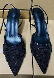 Za 2026 New Temperament Stiletto Heels Pointy Toe <strong>Slipper</strong> Embroidered <strong>Beaded</strong> Lace <strong>Mesh</strong> Sandals Designer Shoes Woman - Product Image 5