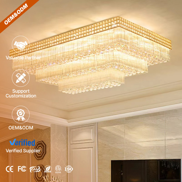 Restaurant Hotel Living Room Large Rectangular Led Luxury Crystal Ceiling Lamp Lusters Chandelier Light