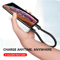Câble de charge rapide PD noir personnalisé, transfert de données, 20/22 cm, chargeur de téléphone, design unique, bracelet multi-câbles, tressage en nylon