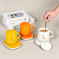 Ensemble de tasses à café en céramique intelligentes avec chauffe-tasse, contrôle de la température, logo personnalisé, cadeau pour le bureau ou la maison
