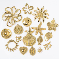 Pendentif Breloque DIY en Acier Inoxydable en forme de Cœur, Étoile à Cinq Branches, Poisson, Soleil, Grande Fleur
