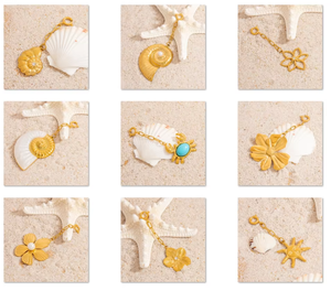 Ocean & Flora Bikini Charm | 18K PVD Gold Plated Stainless Steel Shell Flower Starfish Bikini <b>Clip</b> Pendant | Waterproof, Durable - Product Image 3