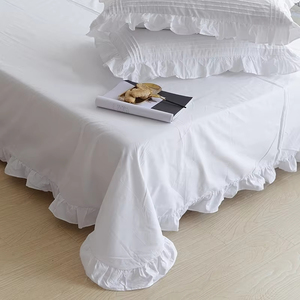 Sábana Plana Blanca Lisa de Princesa Coreana, Sábanas de Algodón <span class=keywords><strong>100</strong></span>, Hoja de Loto con Volantes, Sábana Plana para Adultos, Sin Fundas de Almohada - Product Image 2