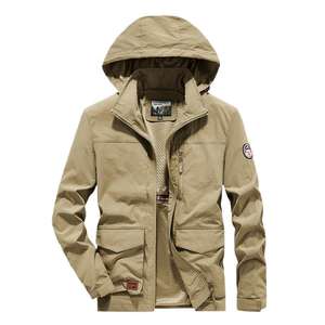 批发定制男式夹克高品质尼龙缎面风衣带兜帽休闲风格纯色 - Product Image 4