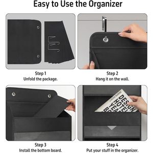 Over Door Organizer 5 Clear Pockets 6 Mesh Side Pockets Black Hanging <b>Storage</b> For Behind Doors Or Walls Neatening And <b>Storage</b> - Product Image 4