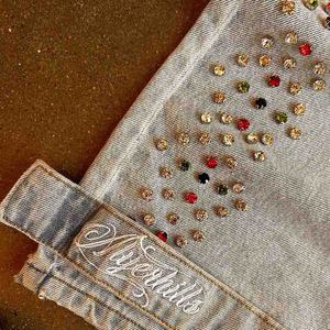 جينز مخصص عالي الجودة للرجال خصر عالٍ مزدوج مستقيم ساق واسعة بضائع مقاس كبير مكدسة جينز جينز رجالي فضفاض من حجر الراين - Product Image 6