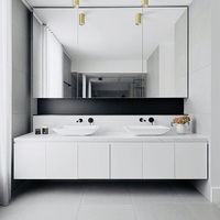 ACE Set kabinet rias kamar mandi, desain untuk apartemen, lemari rias kamar mandi mengapung, wastafel ganda, Modern