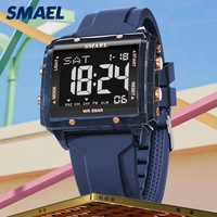 SMAEL 8128 Jam Tangan Digital Olahraga Pria dengan Layar Ganda, Alarm, Tahan Air 50m, Dilengkapi Stopwatch dan Tali Silikon.