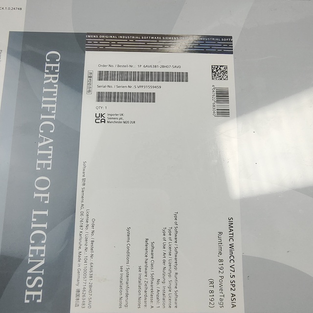 SIEMENS 6AV6381-2BH07-5AV0 WinCC System Software V7.5 SP2 Asia Run-time Software with RS485 Communication Interface