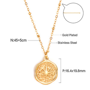 Collier Pendentif Étoile Rétro Européen Américain Plaqué Or Acier Inoxydable 45+5cm 16.4x19.8mm Bijou Géométrique Cadeau - Product Image 1