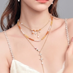 Set di Collane Stratificate Boho di Lusso Placcate in Oro 18K per Donne, Girocollo con Perline di Cristallo Giallo Citrino, Ciondolo a Stella, Collana a Y con Perle ABAS - Product Image 1