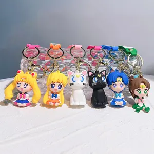 Moda karikatür çift anahtarlık Anime Sailor Moon şekil Tsukino Usagi PVC kauçuk anahtarlık