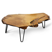 Table basse en bois Yuepeng Meimu, finition laquée transparente, design à bords naturels, bois massif de forme naturelle, écologique, durable