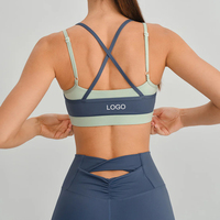 Soutien-gorge de sport pour femme, personnalisé, bicolore, bleu, double couche, dos croisé, bretelles réglables, respirant et extensible, idéal pour l'entraînement