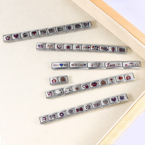 Modular <b>Bracelet</b> Titanium Steel <b>Flower</b> Pattern Cube Design Unisex Gift Jewelry - Product Image 2