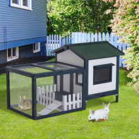 Cage à lapins moderne en bois pour extérieur avec enclos en grillage, toit imperméable en asphalte, plateau amovible, utilisation intérieure pour jardin ou cour arrière