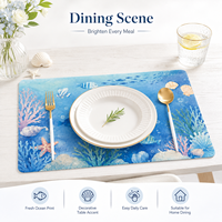 Napperon Imperméable en PP/PEVA à Motif Poissons, Coraux et Étoiles de Mer Sous-Marins, Facile à Nettoyer, Décoration de Table Nautique pour Enfants
